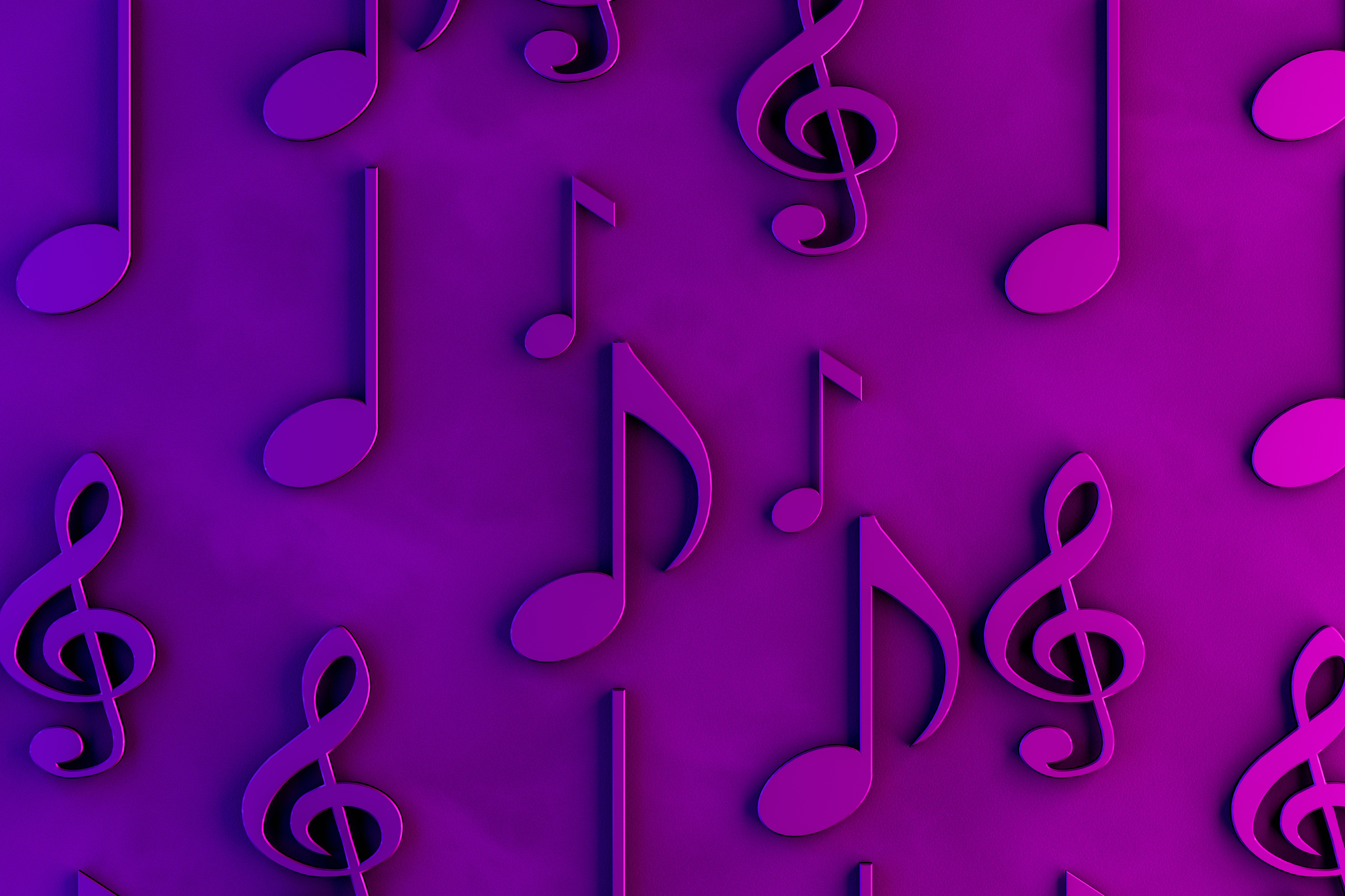 Musical Note Icons and Treble Clef Background with Neon Lights
